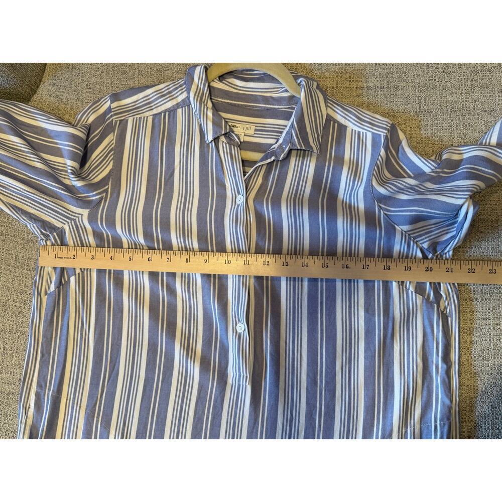 J. Jill Blue White Tunic Shirt Dress Long Sleeve Pockets Buttons Rayon Women's M - Picture 7 of 15